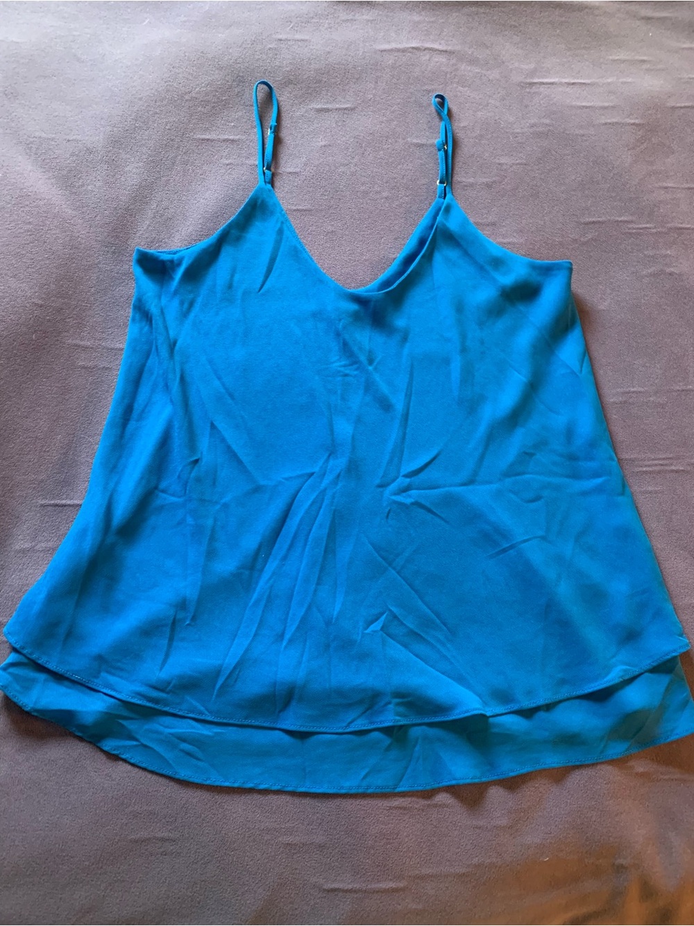 Blue Layered V-Neck Tank Top with Adjustable Spaghetti Straps